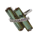 Zultanite Color Changing Double Bar Ring in Silver with Marcasite Stones