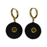 Baltic Amber Textured Disc Hoop Earrings in Gold Tone 