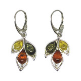Baltic Amber Multicolor Leaf Design Leverback Earrings  