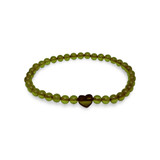 Baltic Amber Elastic Stretch Beaded Bracelet with Green Hues and Heart Accent