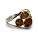 Baltic Amber - Triple Stone Honey Cognac Amber Openwork Ring