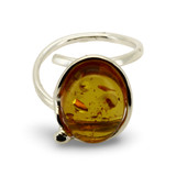 Baltic Amber -  Large Oval Cognac Amber Modern Statement Ring