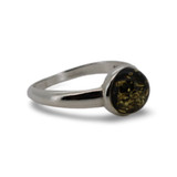 Baltic Amber - Solitaire Green Amber Minimalist Stackable Silver Ring