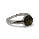 Baltic Amber - Solitaire Green Amber Minimalist Stackable Silver Ring