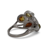 Baltic Amber - Multicolor Marquise Amber Sterling Silver Leaf Design Ring