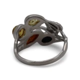 Baltic Amber - Multicolor Marquise Amber Sterling Silver Leaf Design Ring