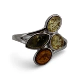 Baltic Amber - Multicolor Asymmetrical Cluster Amber Ring