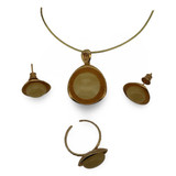 Baltic Amber Jewelry Set - Rounded Shape Butterscotch Amber Set in Gold Tone