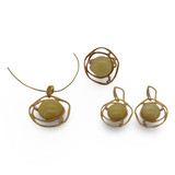 Baltic Amber Jewelry Set - Modern Circle Design Creamy Butterscotch Amber CZ Accents In Gold Tone