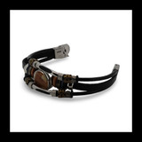 Baltic Amber Multistrand Leather Bracelet with Round Amber Centerpiece and Mixed Beads 