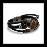 Baltic Amber Multistrand Leather Bracelet with Round Amber Centerpiece and Mixed Beads 