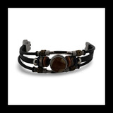 Baltic Amber Multistrand Leather Bracelet with Round Amber Centerpiece and Mixed Beads 