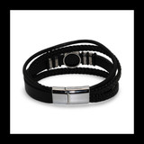 Baltic Amber Multi-strand Leather Bracelet with Round Mosaic Amber Centerpiece