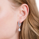 Crislu Pearl and Pave TearDrop Earrings in Platinum Plating