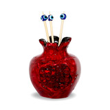 Pomegranate Toothpick Holder Vase with Evil Eye Picks