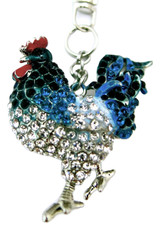 Rooster Keychain with Blue Crystals