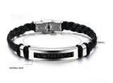 Men's stainless steel on braided synthetic leather bracelet/bangle 