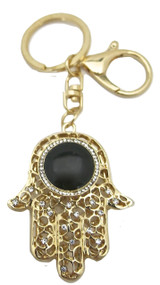 Hamsa Hand Keychain with Black Stone