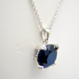 Crislu Blue Sapphire Round Pendant With Bezel Set CZ Chain