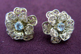 Adami and Martucci Flower Silver Earrings with Blue Topaz, by Alberto Luzzi 