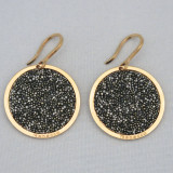 Rose Gold Plated Circle Earrings with Black Glam