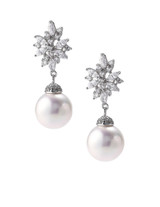 White Pearl Large Fashion Earrings With CZ Pave