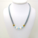 Adami & Martucci Silver Mesh Necklace with Gold Beads, Blue Quartz and FW Pearls