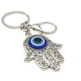 Hamsa Hand Keychain with Evil Eye Protection, Silver-Tone