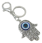 Hamsa Hand Keychain with Evil Eye Protection, Silver-Tone