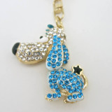 Cute Fashion Dog Keychain with Long Ears and Blue Rhinestones