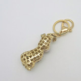 Fashion Dog Keychain with Rhinestones and Brown Ears in Gold Tone