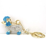 Fashion Poodle Dog Keychain with Chain and Blue Rhinestones