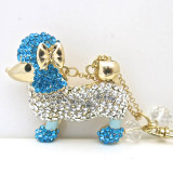 Fashion Poodle Dog Keychain with Chain and Blue Rhinestones