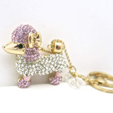 Fashion Poodle Dog Keychain with Chain and Pink Rhinestones