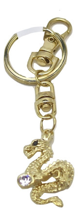 Dragon Keychain with Clear Crystal in Gold Tone