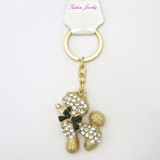 Small Gold-Tone Poodle Dog Keychain with Black Bowtie