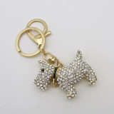 Terrier Dog Keychain with Rhinestones and Gold Bell Pendant