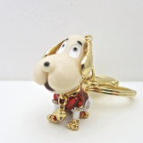 Fashion Dog Keychain in Red with Gold Bell Pendant