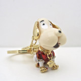 Fashion Dog Keychain in Red with Gold Bell Pendant