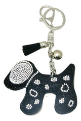 Black Faux Leather Dog Keychain with Black Rhinestones
