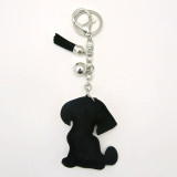 Black Leather Dog Keychain with Heart Rhinestones