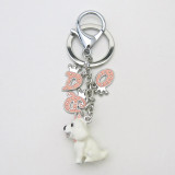 Fashion 3D Metal White Enamel Dog Keychain 