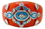 Indian Coral Bangle with Turquoise Enamel