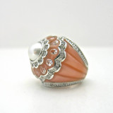 Dome Pearl Flower Ring, Peach MOP