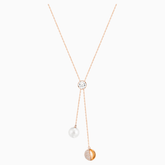 Swarovski Forward Y-Necklace, White Pearl and Crystals in Rose Gold Metal