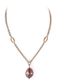 Aubergine Barrel Baroque Pearl and Rose Gold Plated  Pendant with Dual Oval Links