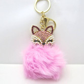Fox Keychain with Pink Pompom Fur Ball 