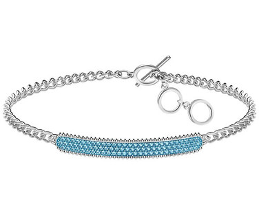 Swarovski Locket Aqua Blue Crystals Bracelet, Rhodium