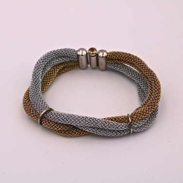 Adami & Martucci Silver and Gold Mesh Twisted Bracelet With Ring Clasps