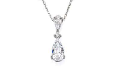 Crislu White CZ Double Pear Drop Pendant